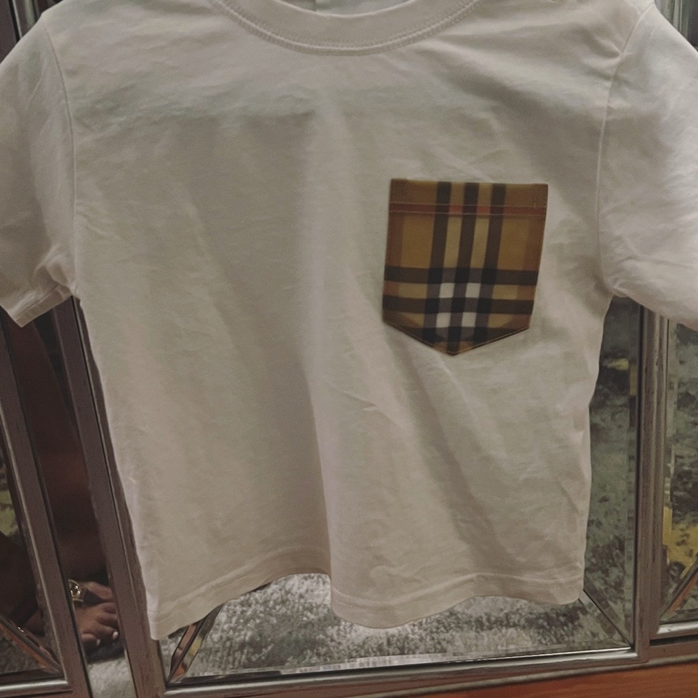 Kids White Plaid Pocket Burberry T-Shirt